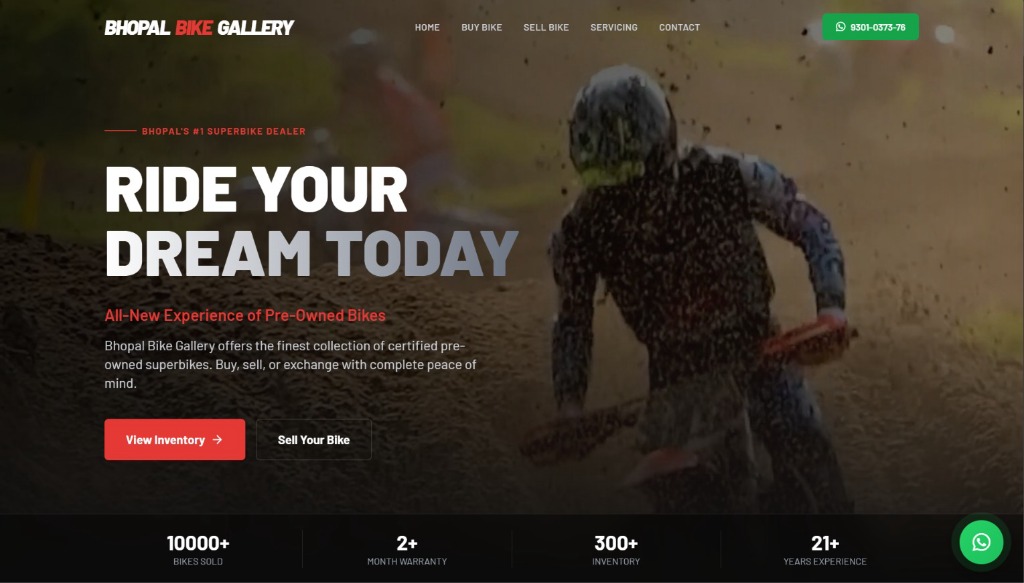 Homepage of Bhopal Bike Gallery (bikesbbg.com) — certified pre-owned superbike dealer website in Bhopal built by Oshmaal: buy bike, sell bike, exchange and servicing, 10000+ bikes sold