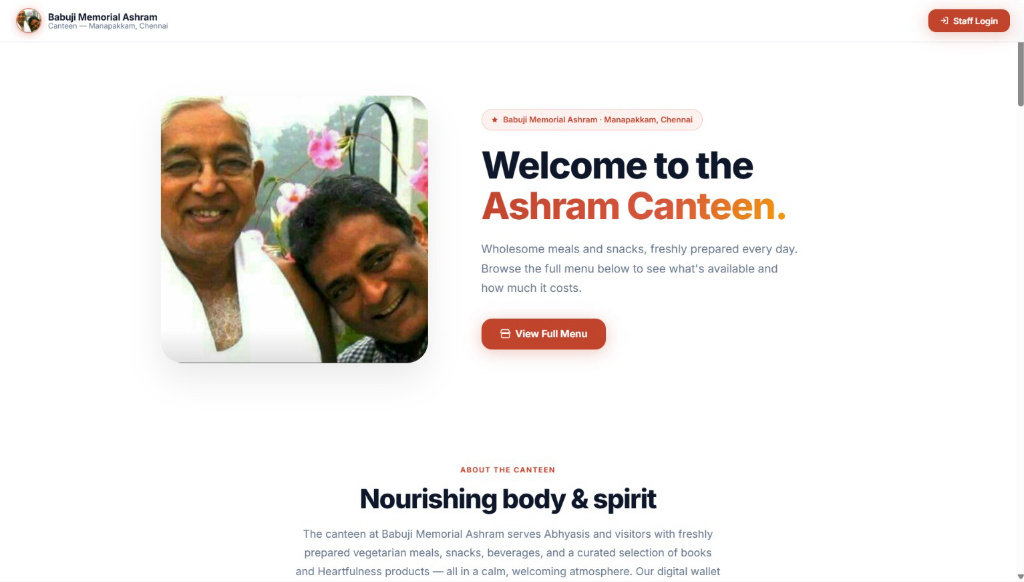 Babuji Memorial Ashram Canteen Website Preview